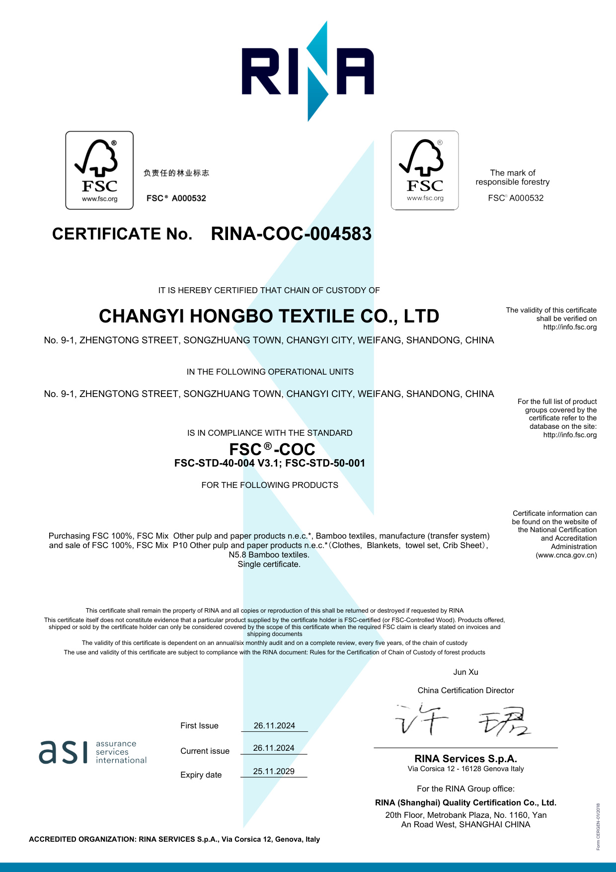 FSC Packaging Standard certificate