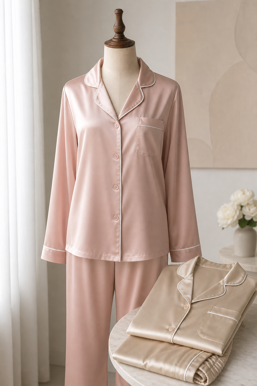 Private label satin pajama set for women's sleepwear brands