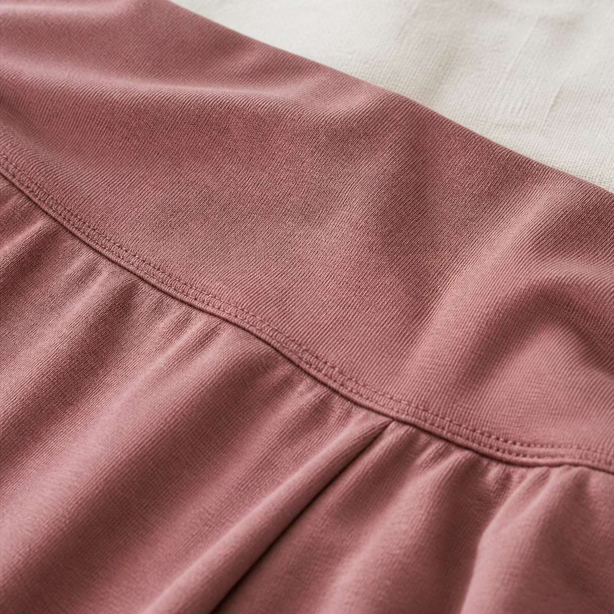 Close-up of over-bump waistband seam