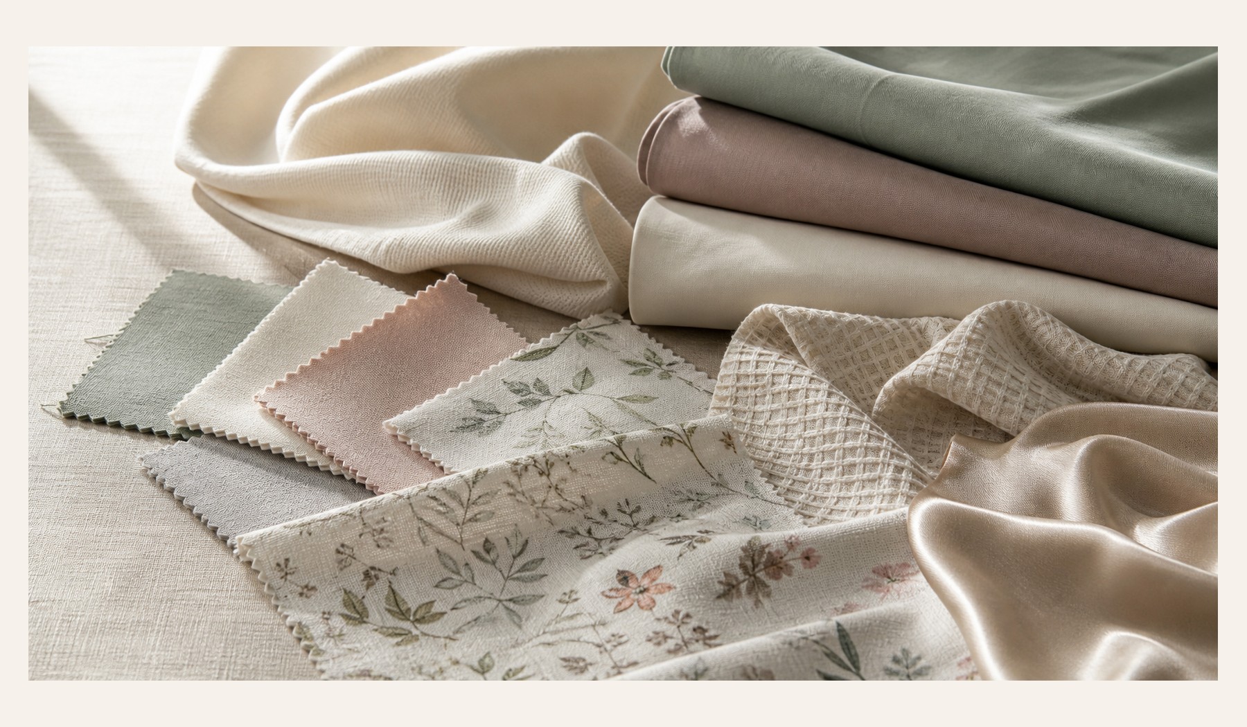 Soft sleepwear fabric swatches in neutral and trend colors